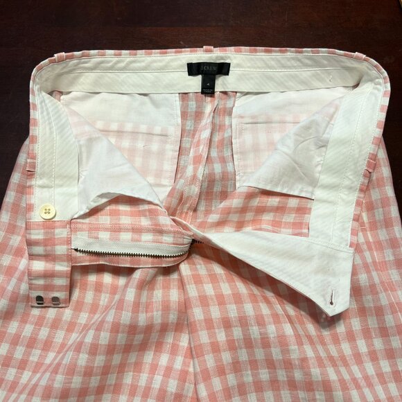 J CREW LINEN PANTS ONLY PINK IVORY GINGHAM 6/4 - Picture 2 of 6